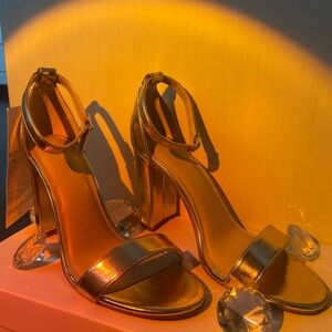 Brand New Strappy High-block Gold Heels